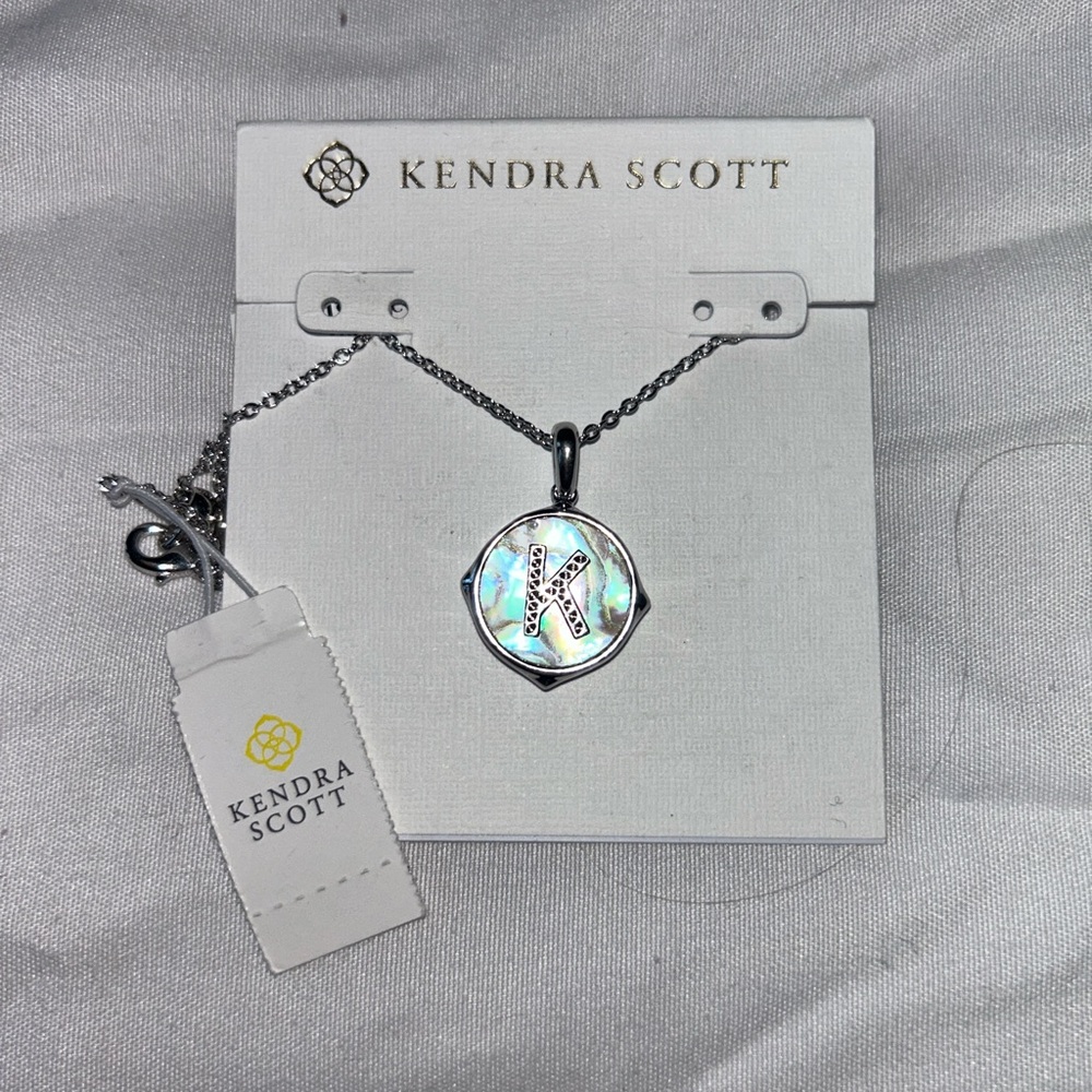 Kendra Scott Silver Necklace with Iridescent Initial Pendant
